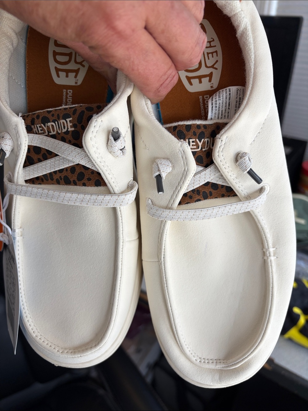 Hey Dude Cream Slip-On Sneakers with Leopard-Print Tongue - Picture 9 of 10